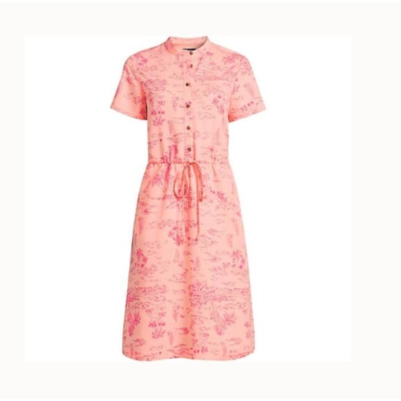 Lands' End dress L 12 peach pink rayon classic short sleeve shirt dress new $93 - Picture 1 of 4